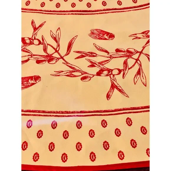French Country Round Tablecloth – Red & Yellow Olive Branch Print (70”) - Picture 2 of 4